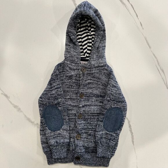 Mon Coeur-Baby Brand Kids Hooded Cardigan Sweater Striped Lining Gray 9M - Picture 4 of 5